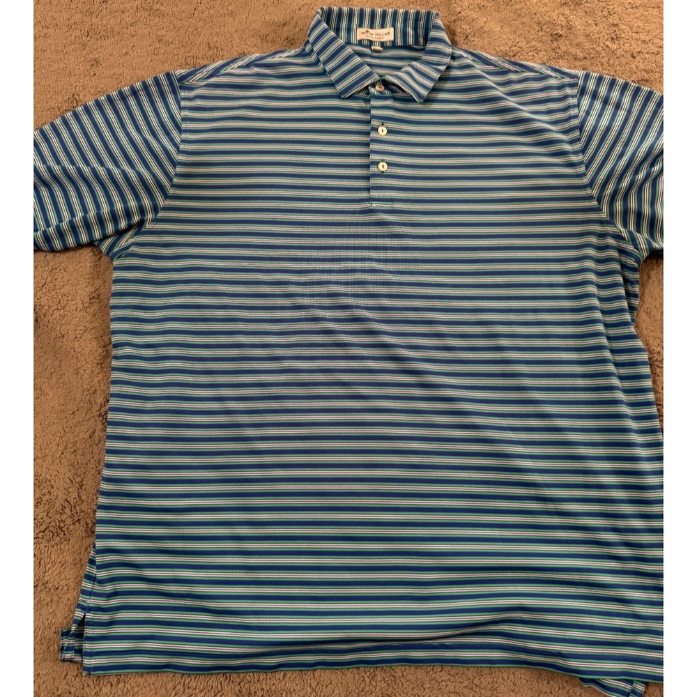 Peter Millar Summer Comfort Golf Shirt Mens XL Blue Green Striped Performance